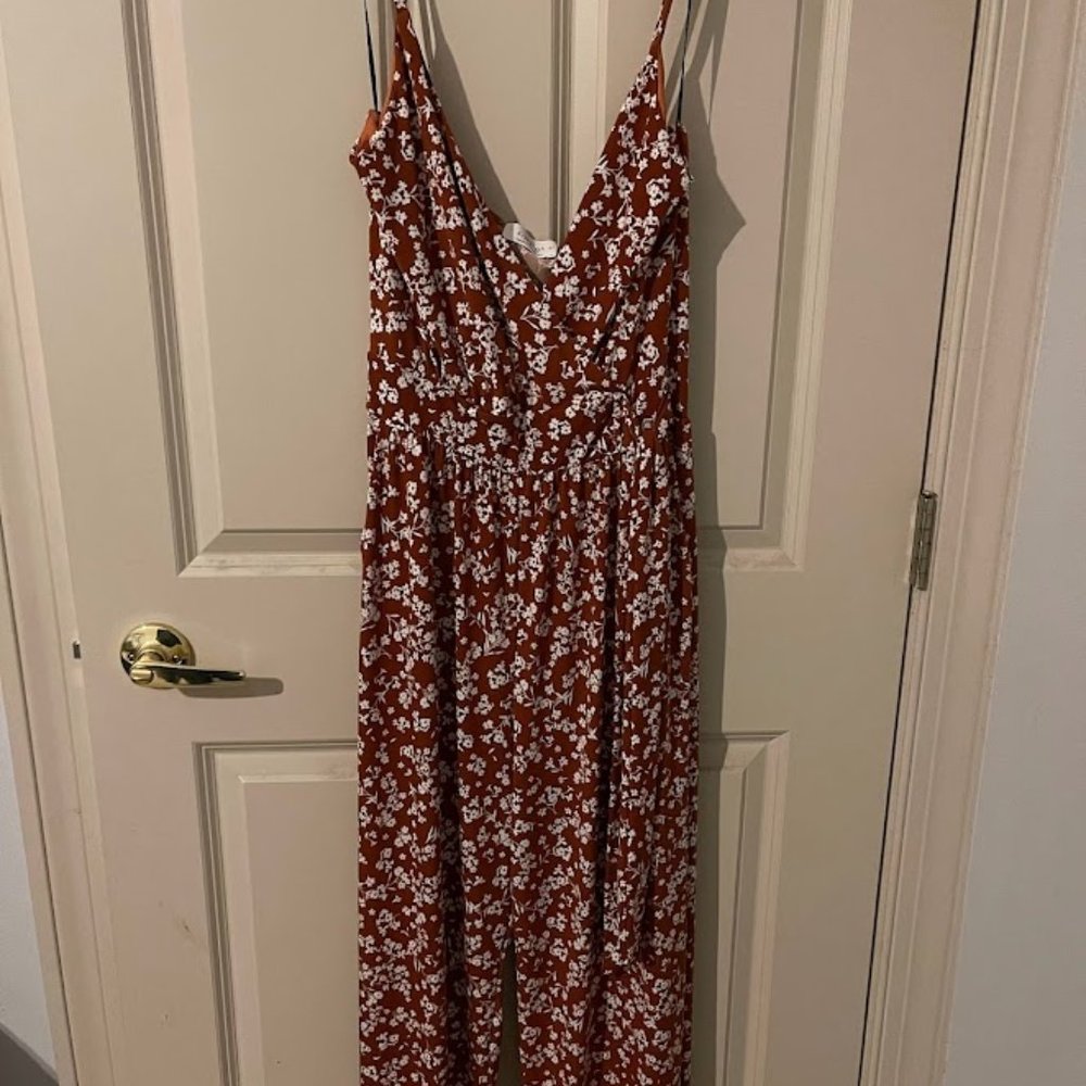 Large - Rust & White Floral Jumpsuit